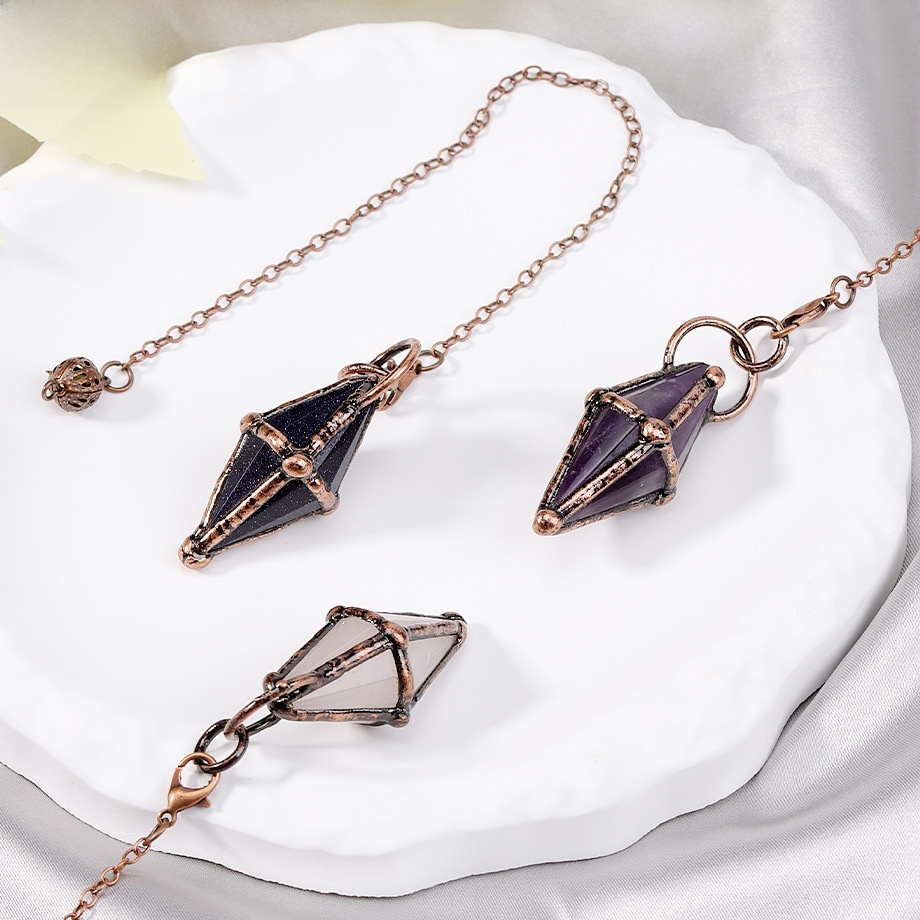 Retro Style Natural Semi-Precious Crystal Hexagonal Column Cut Pendulum Pendant Ornament Simple Design Jewelry Accessories