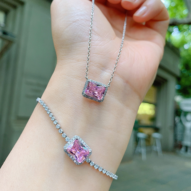 Retro Square Copper Gold Plated Inlay Zircon Women's Bracelets Necklace