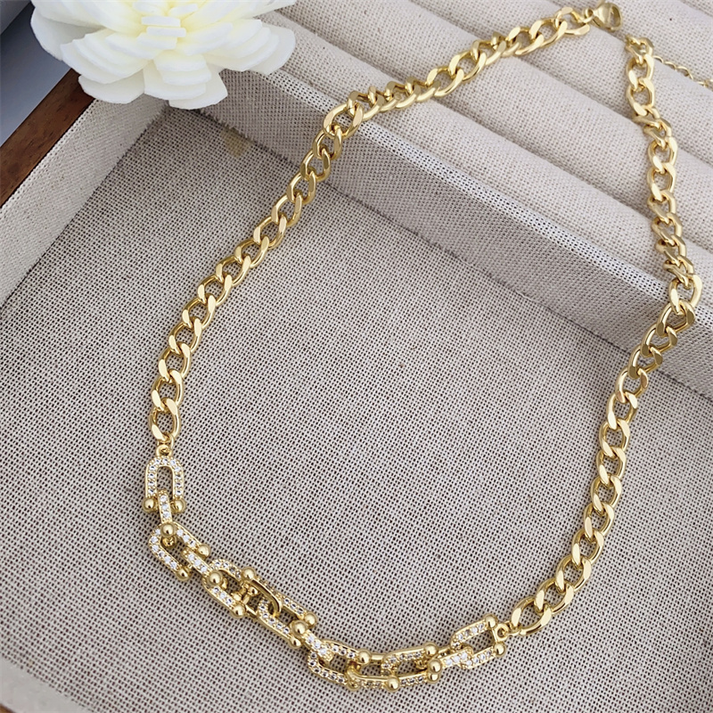 Classic Simple Copper Plated 18K Gold Zirconia Necklace Bracelet Set Adjustable Fashionable Unisex Daily Wear Gift Suitable