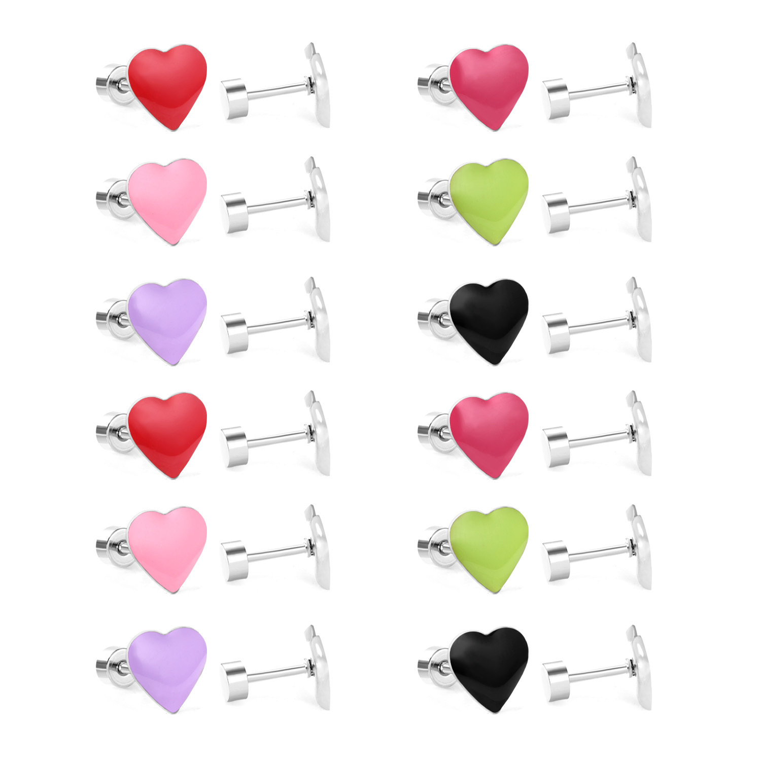 Stainless Steel Screw Back Earrings For Women Sweet Heart-shaped Star Moon Stud Earrings Fashion Bohemian Floral Print Jewelry Accessories