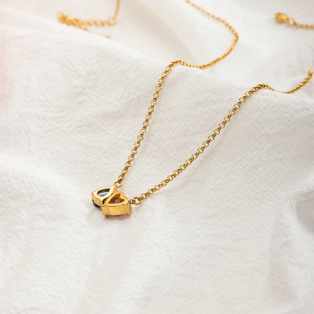 Classic Style 18K 304 Stainless Steel Zircon Vacuum Plating (Fired) Waterproof Non-Fading Elegant Fashion Heart Water Drop Pendant Necklace Accessories For Women  Jewelry Design