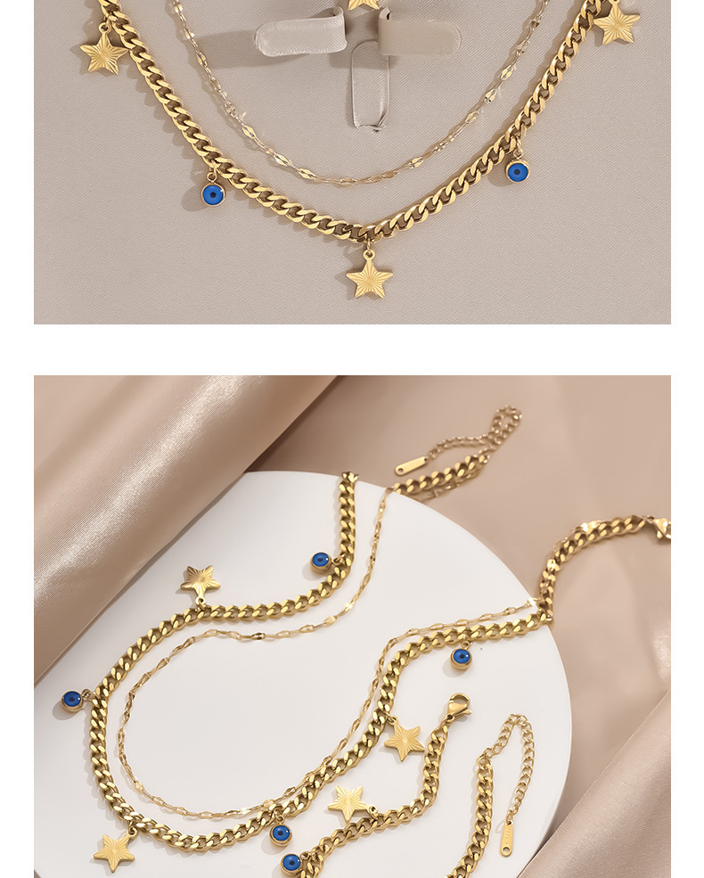 Titanium Steel Necklace Set, Thick Chain And Star Pendant, Unisex Black Check Jewelry Accessories