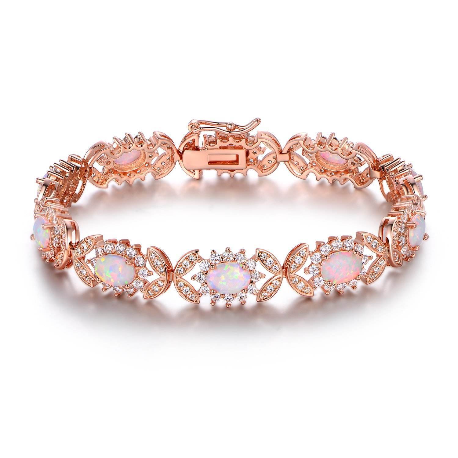 Fashionable Oval Shaped Opal Bracelet Elegant Geometric Pattern Copper Jewelry Colorful Gemstone Accessories For Women
