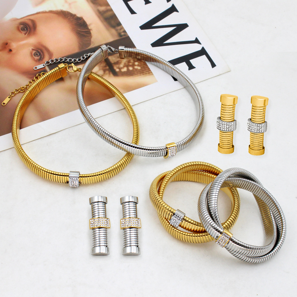 18K Gold 304 Stainless Steel PVD Coated Zircon Geometric Waterproof Non Tarnish Simple Style Cable Chain Bracelets Earrings Necklace For Women's