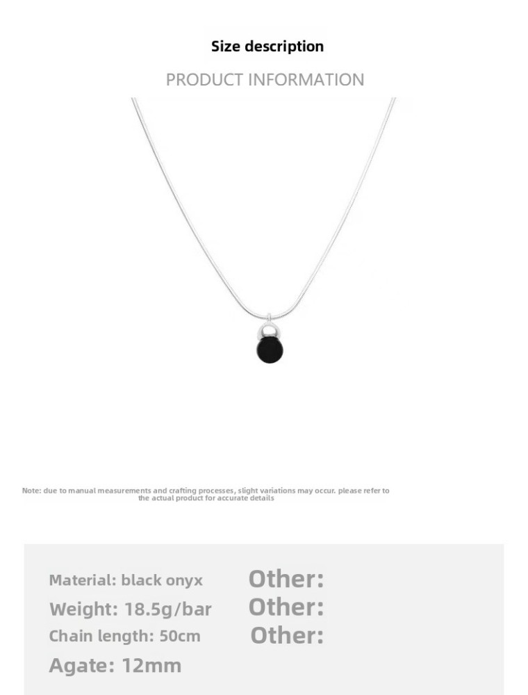 Snake Bone Chain Necklace With Natural Black Agate Pendant For Women Winter Accessories Sweater Chain