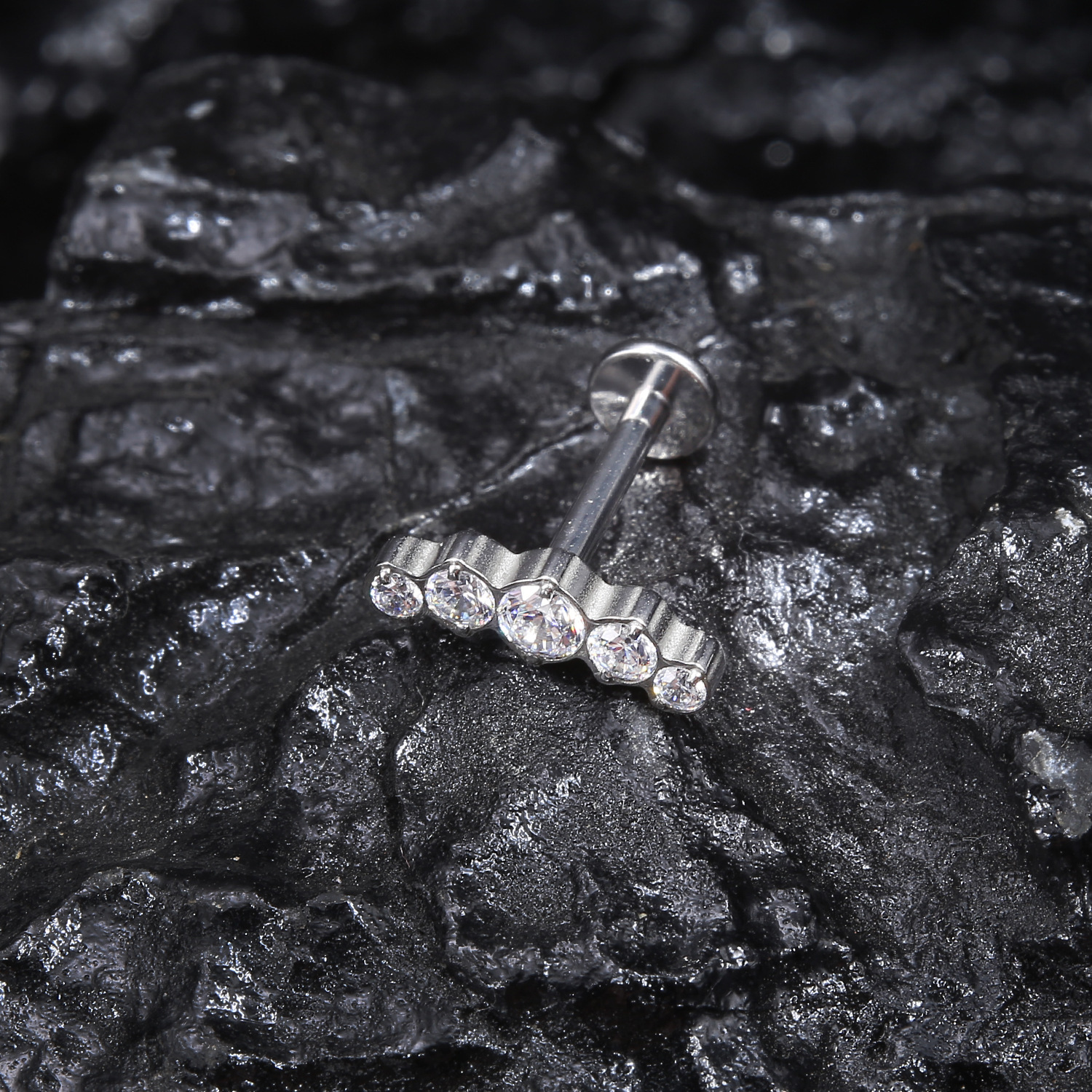 G23 Titanium Material Zircon Threaded Flat Back Earrings Ear Bone Stud Nose Stud Polished Piercing Jewelry Ear Accessories