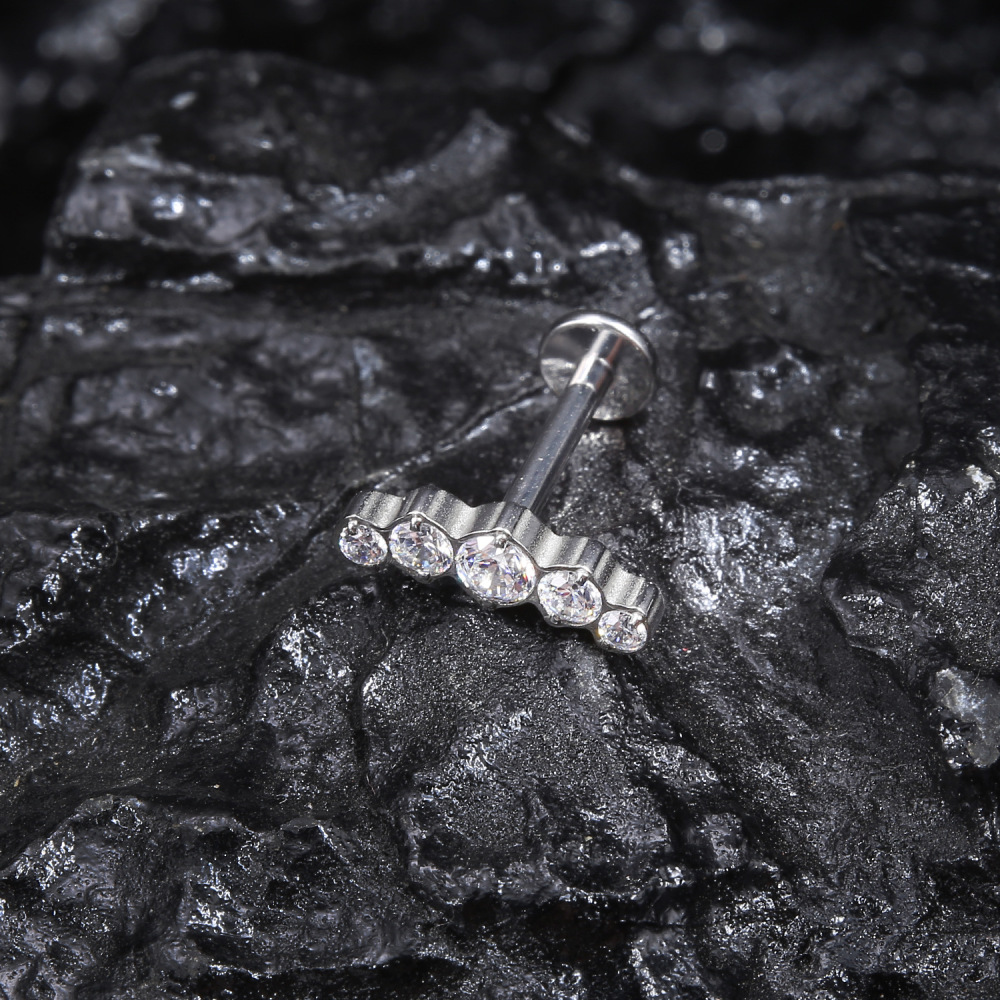 G23 Titanium Material Zircon Threaded Flat Back Earrings Ear Bone Stud Nose Stud Polished Piercing Jewelry Ear Accessories