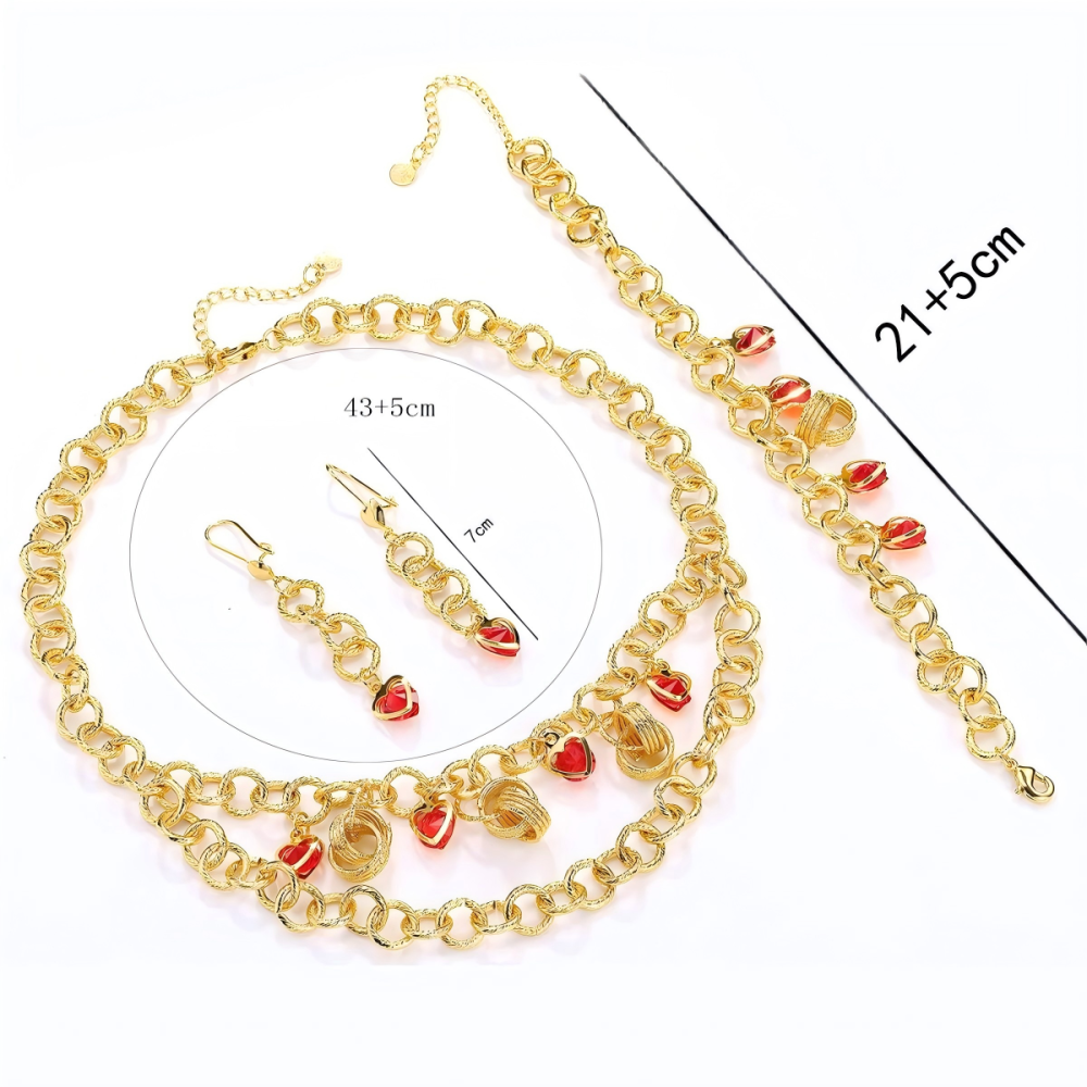 3-piece Set Copper Material Vintage Elegant Exquisite Red Women's Earrings Bracelet Pendant Wedding Banquet Jewelry Accessories