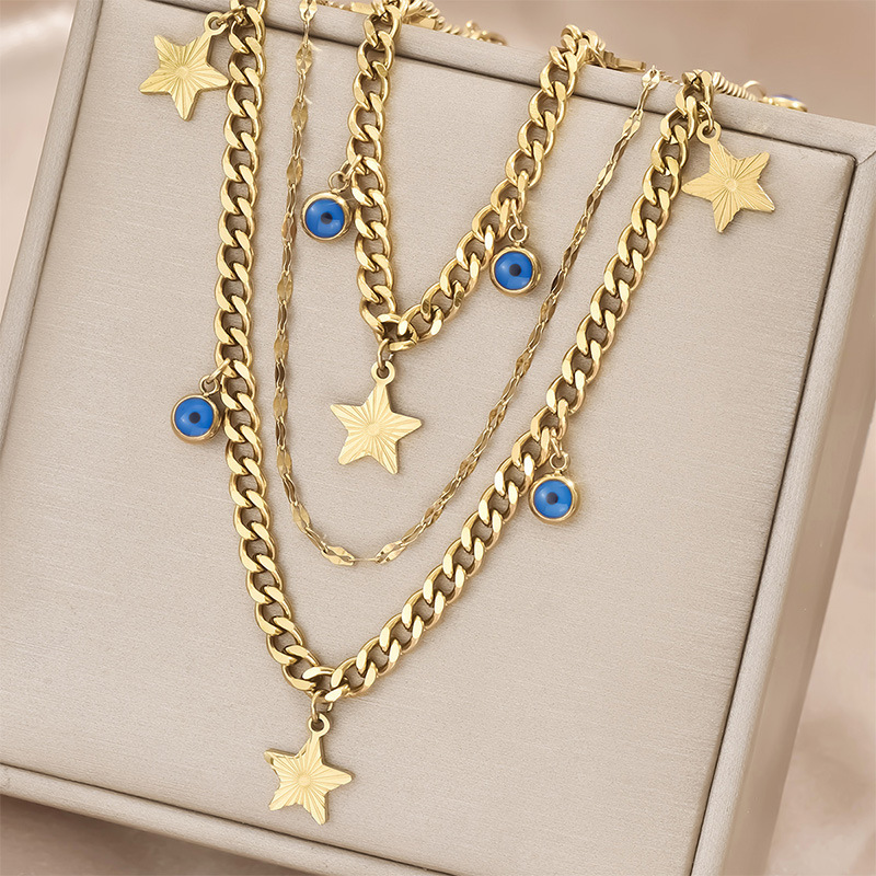 Titanium Steel Necklace Set, Thick Chain And Star Pendant, Unisex Black Check Jewelry Accessories