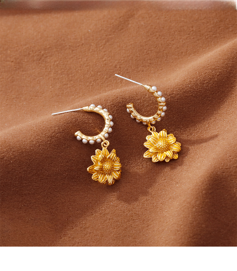 Unique Small Audience Design 925 Silver Needle Sunflower Flower Earrings Pearl Fashionable New  Women's Jewelry Accessories