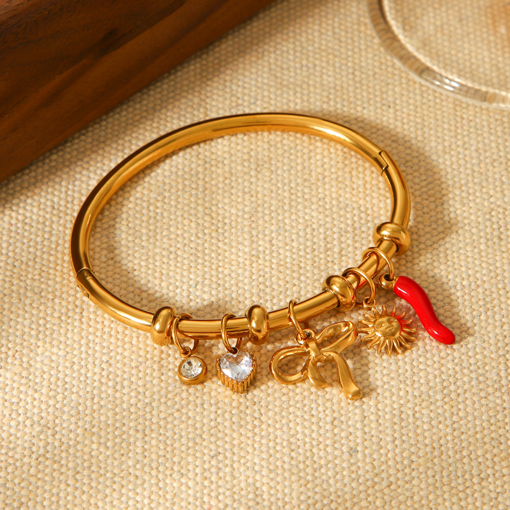 Stainless Steel Titanium Steel Butterfly Knot Oil Drop Pepper Zirconia Bracelet DIY Jewelry Accessories Everyday Wear For Women