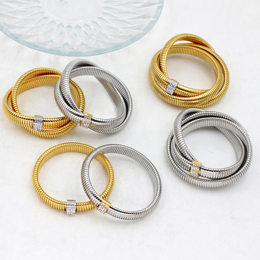 18K Gold 304 Stainless Steel PVD Coated Zircon Geometric Waterproof Non Tarnish Simple Style Cable Chain Bracelets Earrings Necklace For Women's