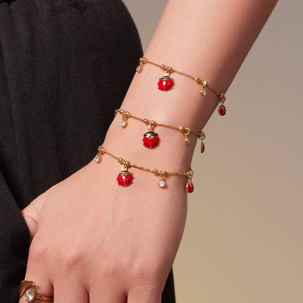 304 Stainless Steel DIY Multi Pendant Necklace Bracelet Ladybug Zircon Jewelry Accessories Geometric Vacuum Plating