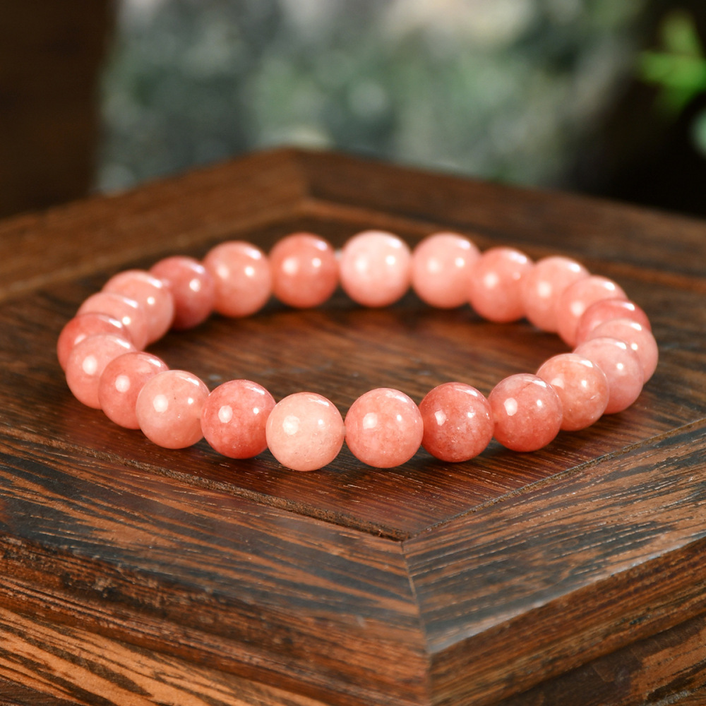 Elegant Vintage Pink Sunstone Bracelet Necklace Set For Women Natural Stone Jewelry Gift Accessories 8mm Round Design