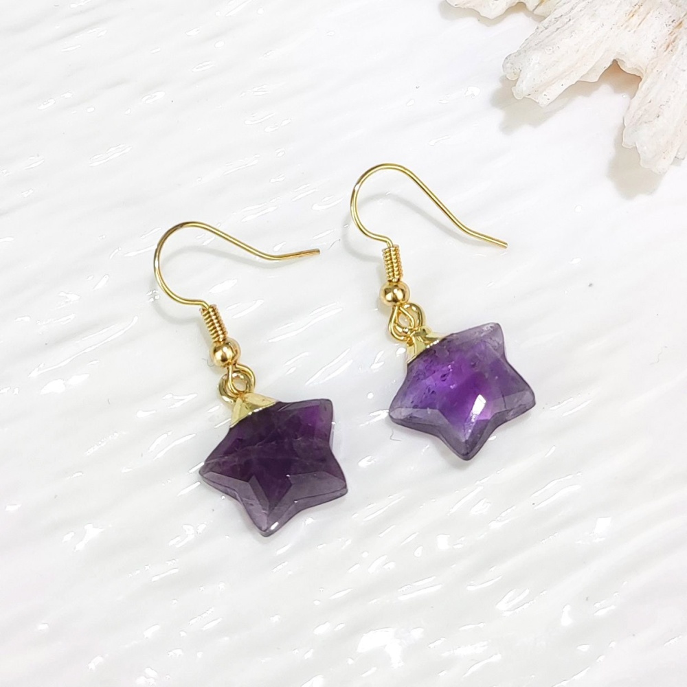 Dani Jewelry Natural White Crystal Pentagram Earrings DIY Accessories Pendant Geometric Pattern Asymmetric Copper Plated