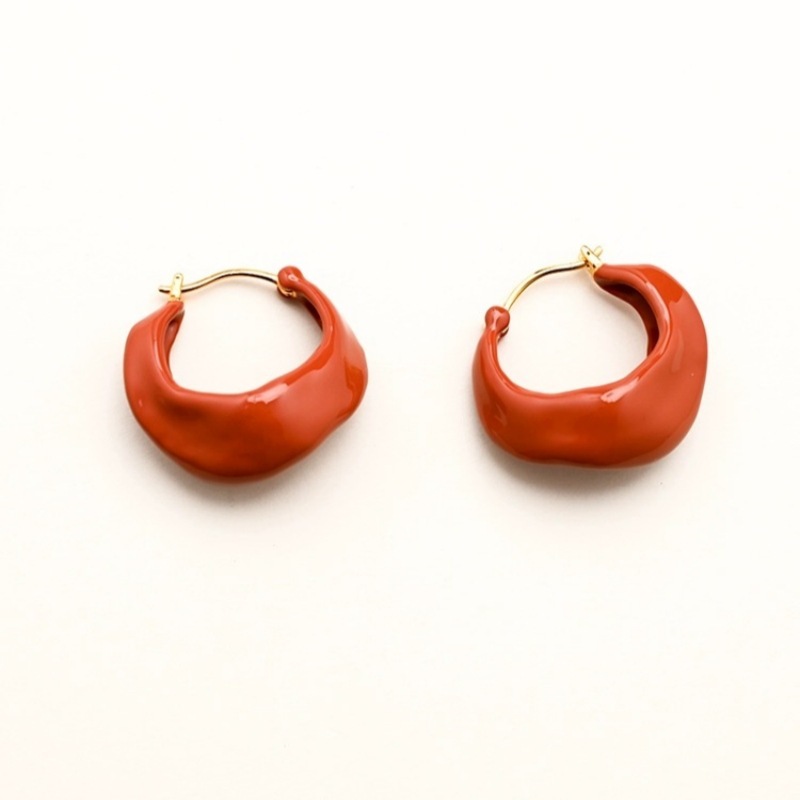 Elegant Geometric Pattern Enamel Earrings For Women Vintage High-End Small-Batch Design Fashionable Copper Jewelry Accessories