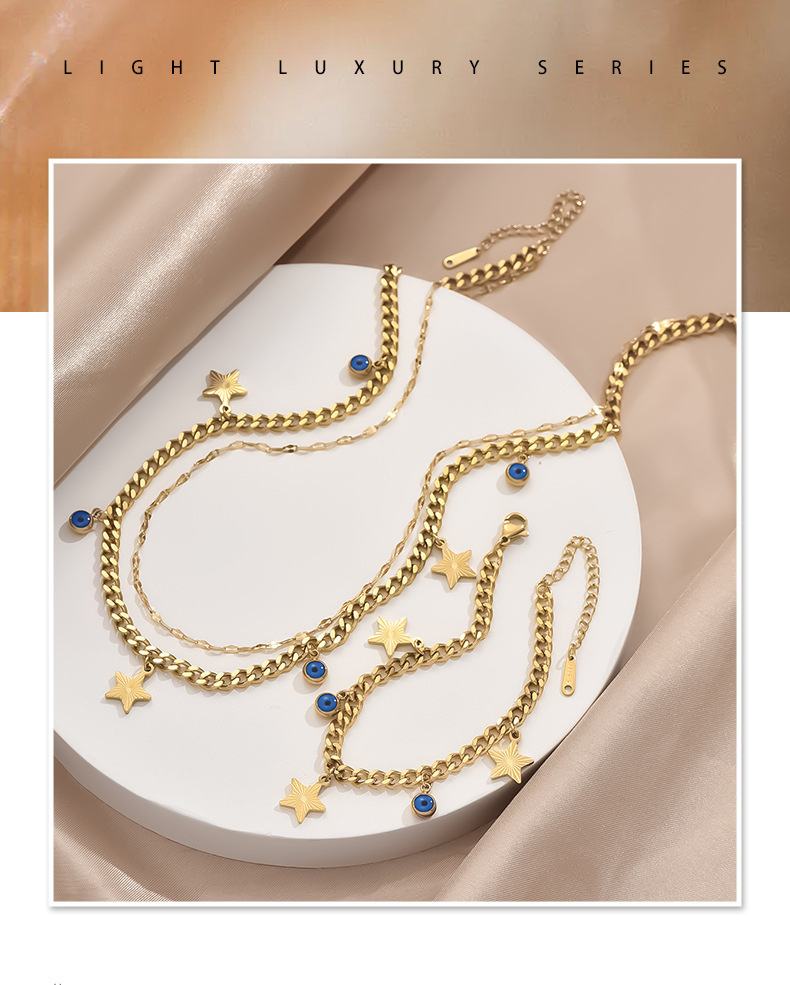 Titanium Steel Necklace Set, Thick Chain And Star Pendant, Unisex Black Check Jewelry Accessories