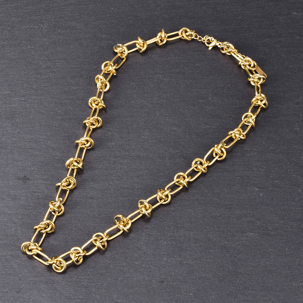 PVD Coated 18K Real Gold Plated Knot 304 Stainless Steel Hip-Hop Waterproof Non Tarnish Necklace