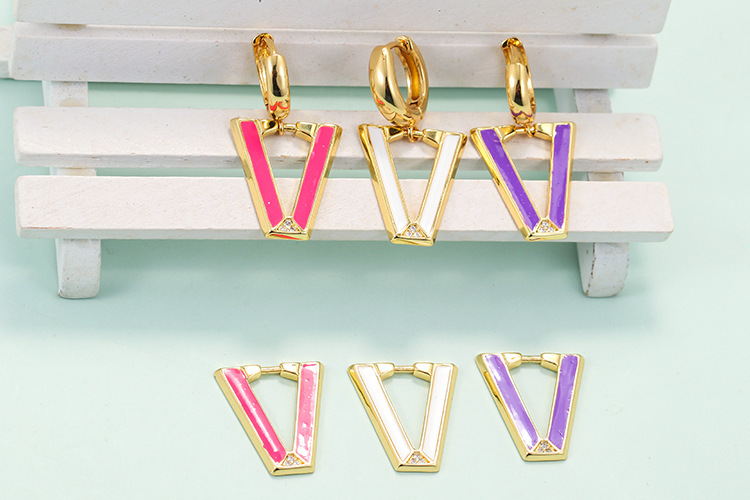 Retro V-shaped Inverted Triangle Fluorescent Copper Earrings Wholesale Nihaojewelry