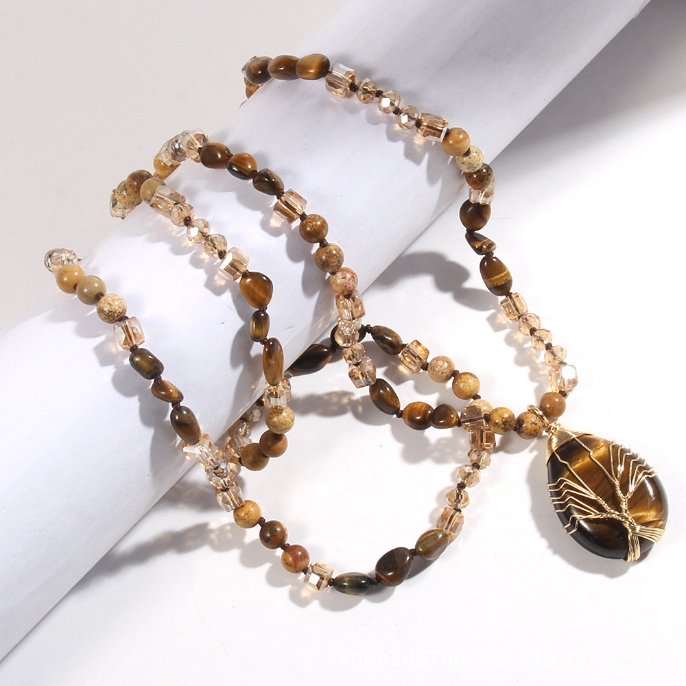 Constellation Water Drop Natural Stone Glass Bohemian Style Pendant Necklace Women's Jewelry Accessories