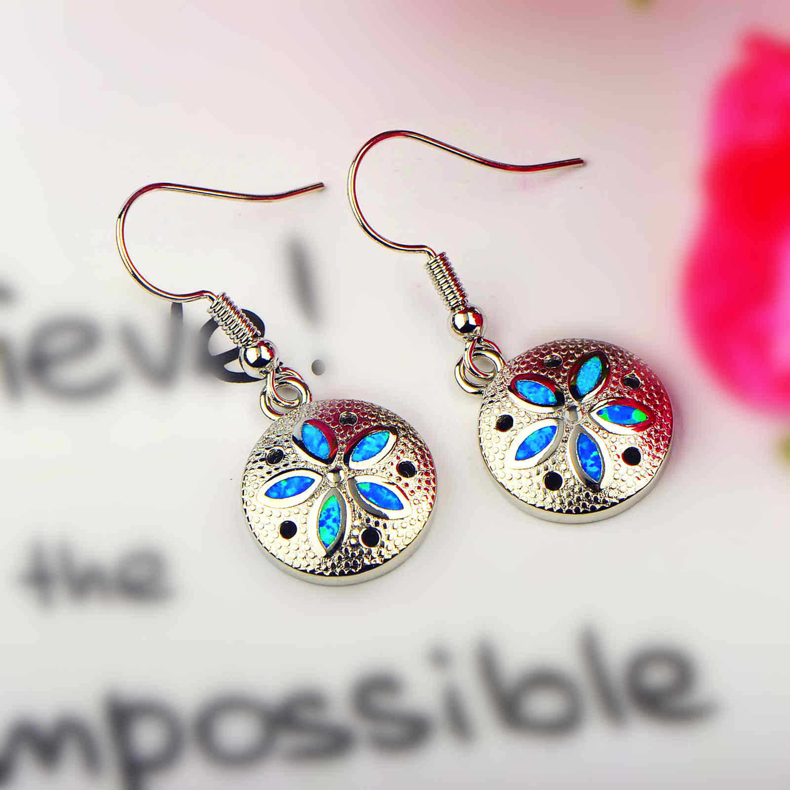 Oceanic Style Round Shape TikTok Popular Hawaii Sand Dollar Opal Earrings Women's Simple Geometric Pattern Jewelry Accessories