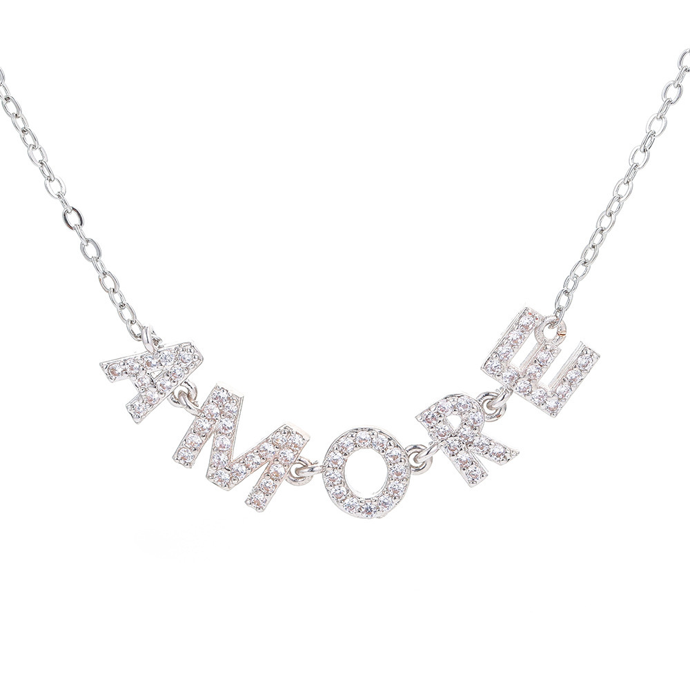 Fashion Zircon English Letters Pendant Clavicle Chain Necklace