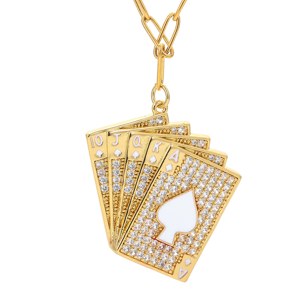 Fashion Copper Micro-encrusted Zircon Playing Card Pendant Necklace Female