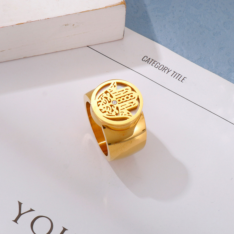 PVD Coated 18K Gold Plated Geometric Titanium Steel Fashion Waterproof Non Tarnish Rings