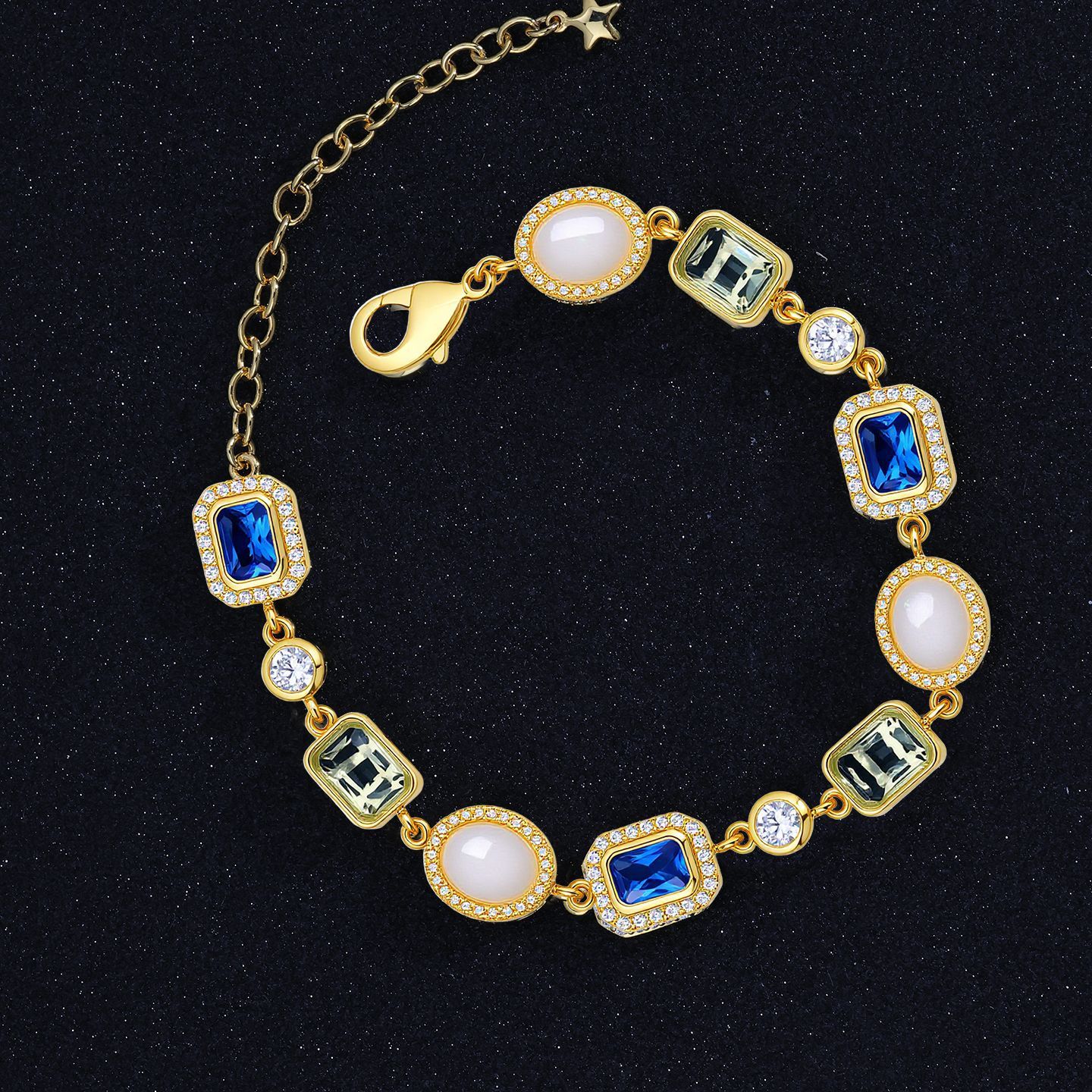 Colorful Gemstone Necklace Women's Fashion Jewelry Zircon Accessory Hip Hop Style Pendant Clavicle Chain Luxury Sensation