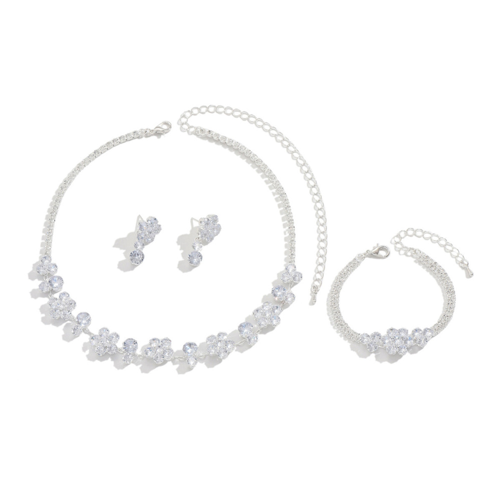 Elegant Simple Middle East Zircon Jewelry Set Four Claw Necklace Earrings Bracelet Bride Atmosphere Wedding Accessories
