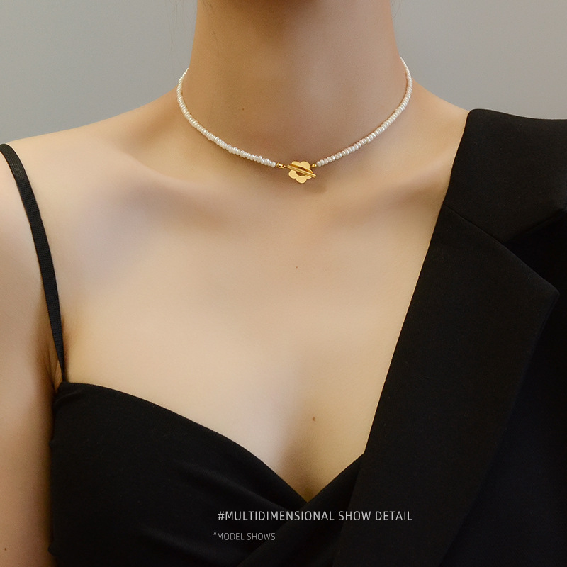 PVD Coated Real Gold Plated 18K Gold Flower 304 Stainless Steel French Style Waterproof Non Tarnish Choker