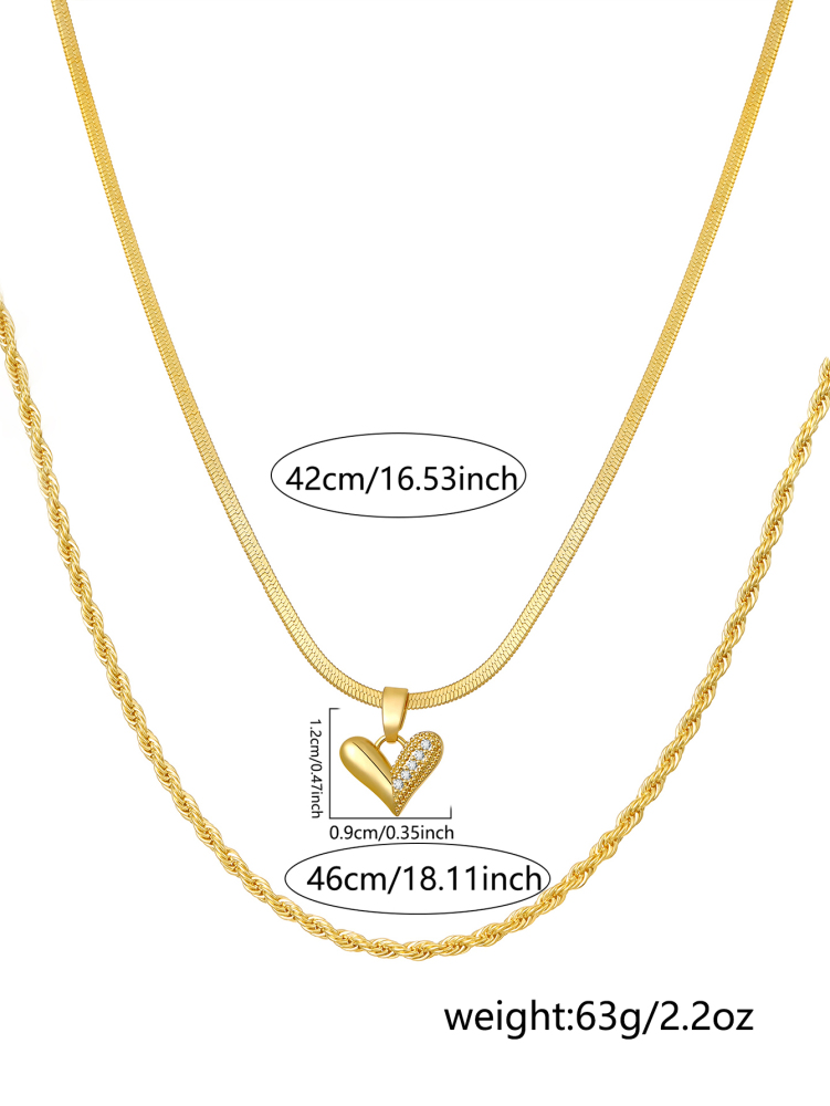 Gift Box Set/3 Pieces - Fashionable Simple Irregular Texture Cuban Paperclip Square Chain And Rectangular Inlaid Shiny Cubic Zirconia Pendant Necklace - 18K Gold Plated Jewelry Accessories Suitable For Women's Daily Wear
