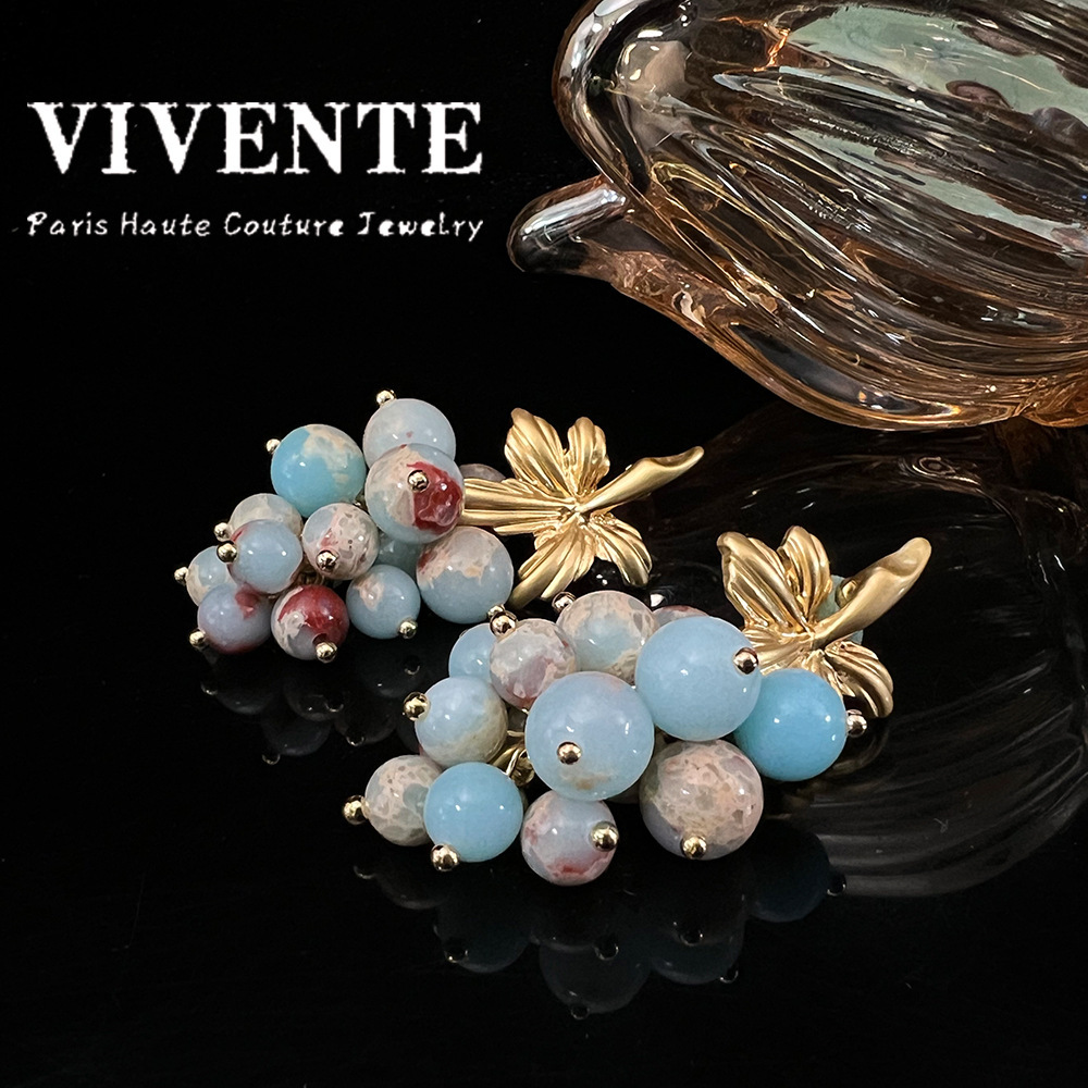 Spanish Grape Earrings Vintage Gold Plated King Stone Purple Crystal Women's Jewelry Accessories Fruit Pattern Gemstone Stud Earrings