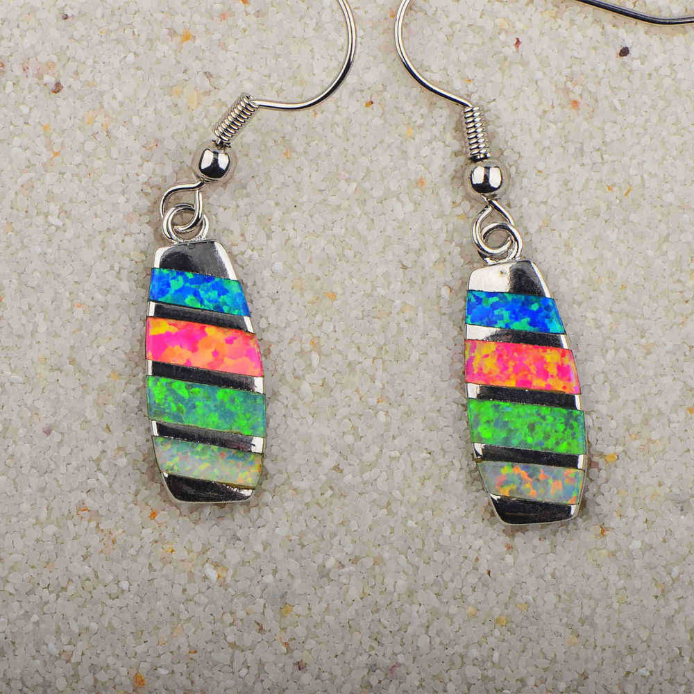 Colorful Women's Opal Long Rectangle Simple Style Jewelry Earrings Fashionable TikTok Ins European Style Jewelry Accessories