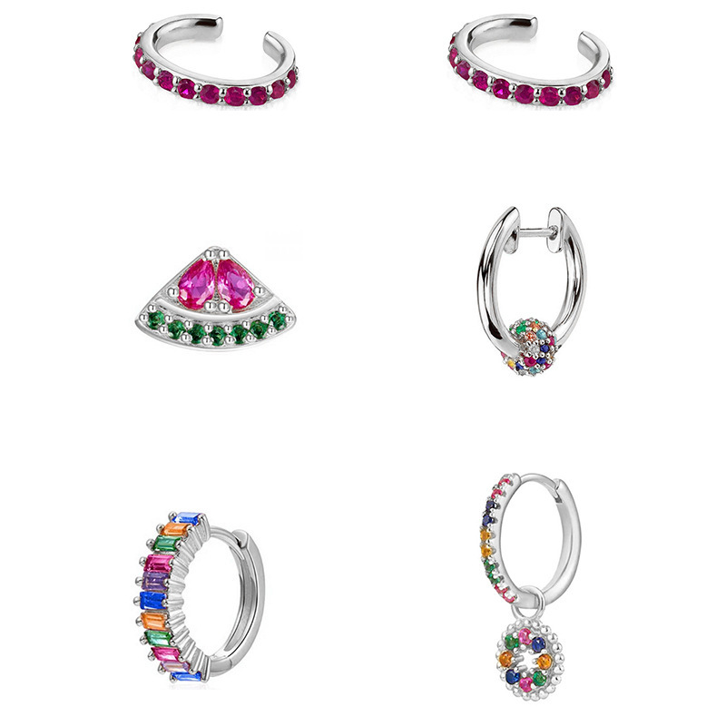 Square Colorful Zircon Earrings For Women Charming Resin Copper Stud Jewelry Accessories