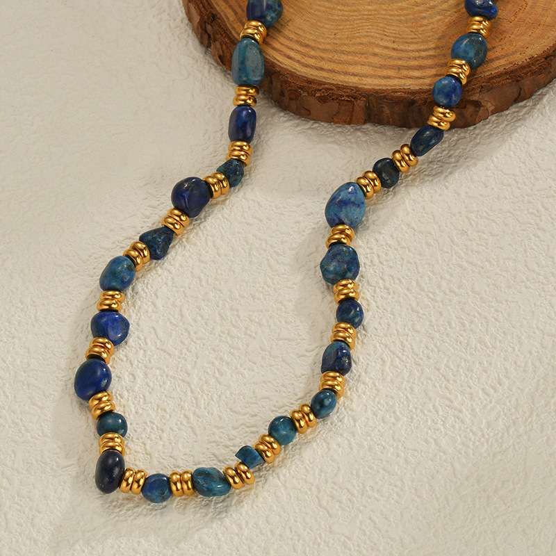 Vintage Natural Stone Beaded Necklace Short Irregular Design Geometric Mixed Material Women's Jewelry Accessories