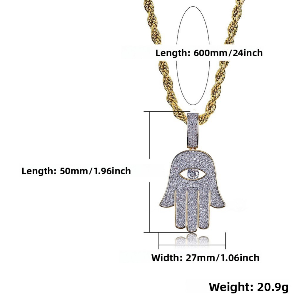 Vintage Fatima Hand Pendant Necklace For Men Black Zircon Copper Material Jewelry Accessories