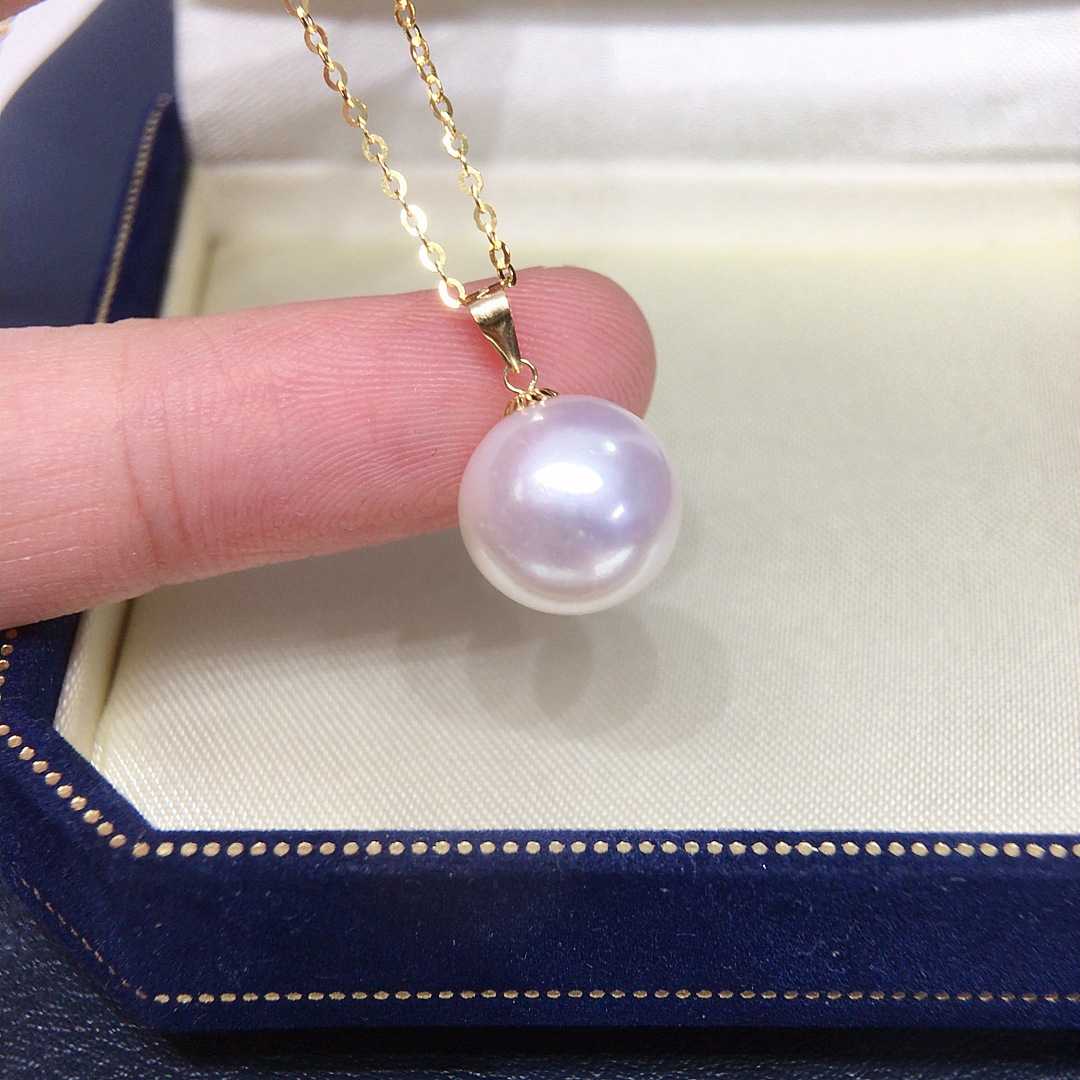 Natural Freshwater Pearl Necklace Single Bead Perfect Round Aurora Pearl Pendant S925 Sterling Silver Clavicle Chain Women's Style White