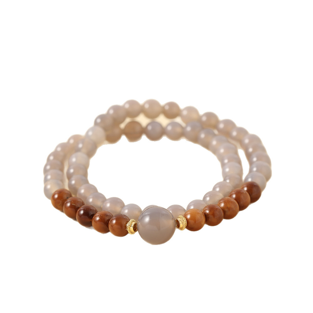 Natural Old Mountain Sandalwood Double Circle Bracelet DIY Accessories Agate Women's Style Retro Gift Geometric Pattern Luxury Craft