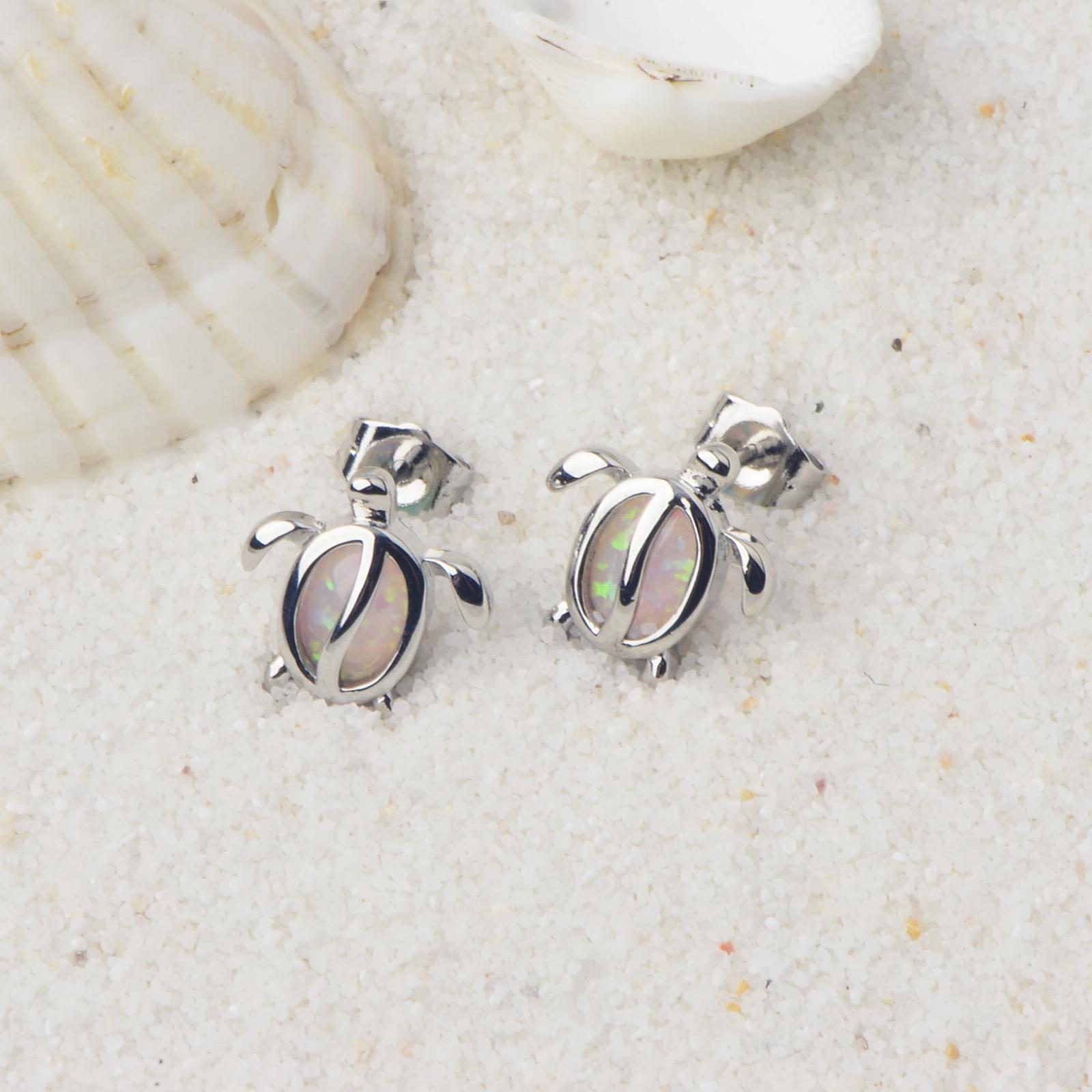 Adorable Pink Opal Turtle Earrings For Girls Trendy Geometric Pattern Holiday Style Copper Jewelry Accessories