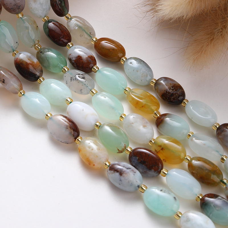Natural Stone Australian Jade Oval Shaped Spacer Beads Flat Egg Shape DIY Bracelet Necklace Accessories Polished Crafted