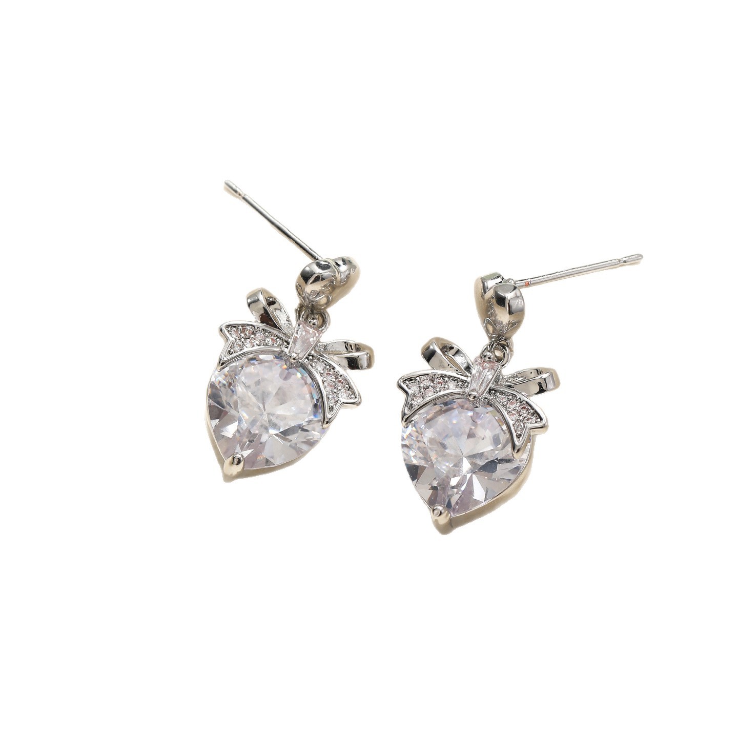 Rose Gold Micro Paved Zircon Heart Stud Earrings Ladies Anti Aging Trend Jewelry Accessories