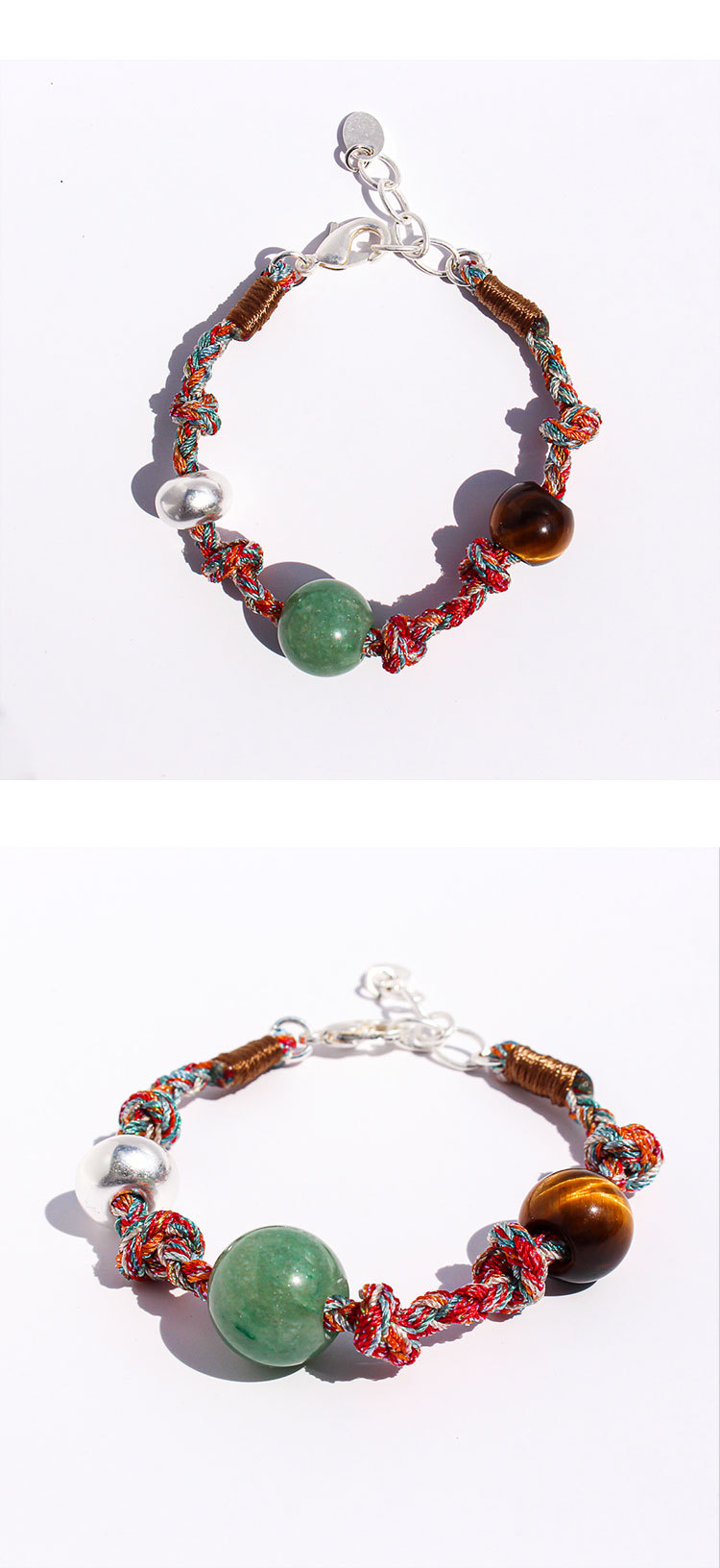 Handmade Colorful Beaded Natural Stone Necklace Liquid Silver Pendant Tiger Eye Stone Bracelet For Ladies Beach Vacation Style Accessories