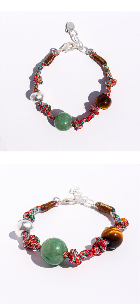 Handmade Colorful Beaded Natural Stone Necklace Liquid Silver Pendant Tiger Eye Stone Bracelet For Ladies Beach Vacation Style Accessories