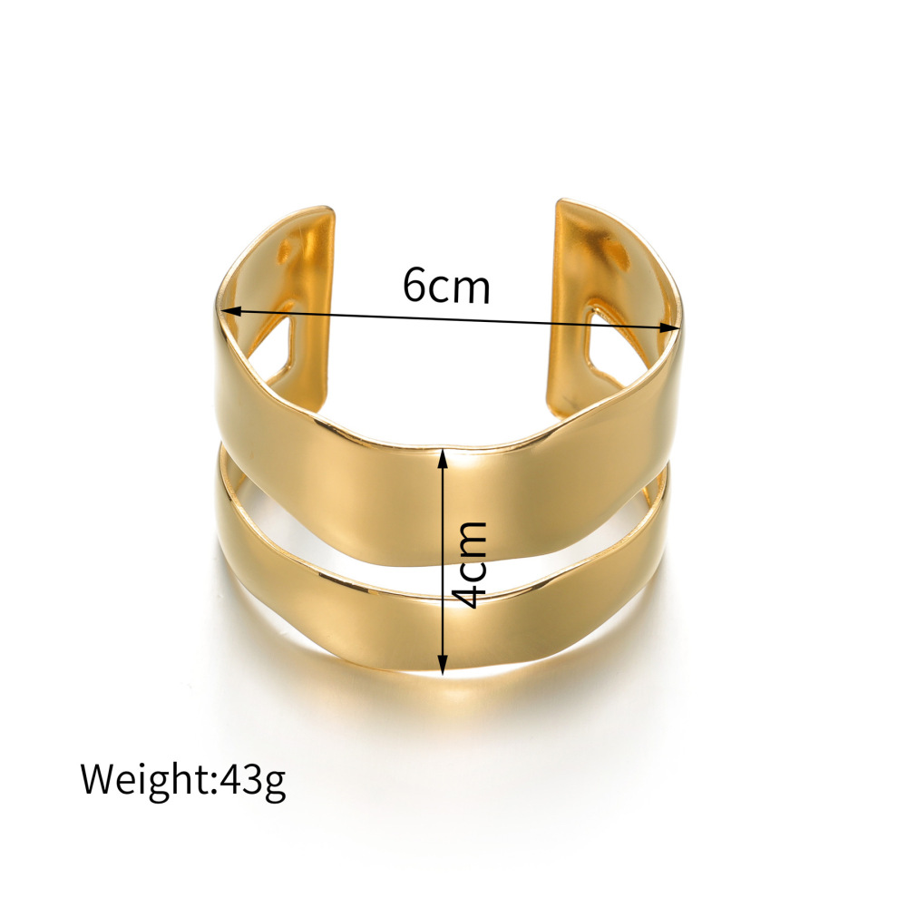 Double Layer Wide Opening Bangle Design Stainless Steel Plated 18K Gold Chemical Jewelry Accessories
