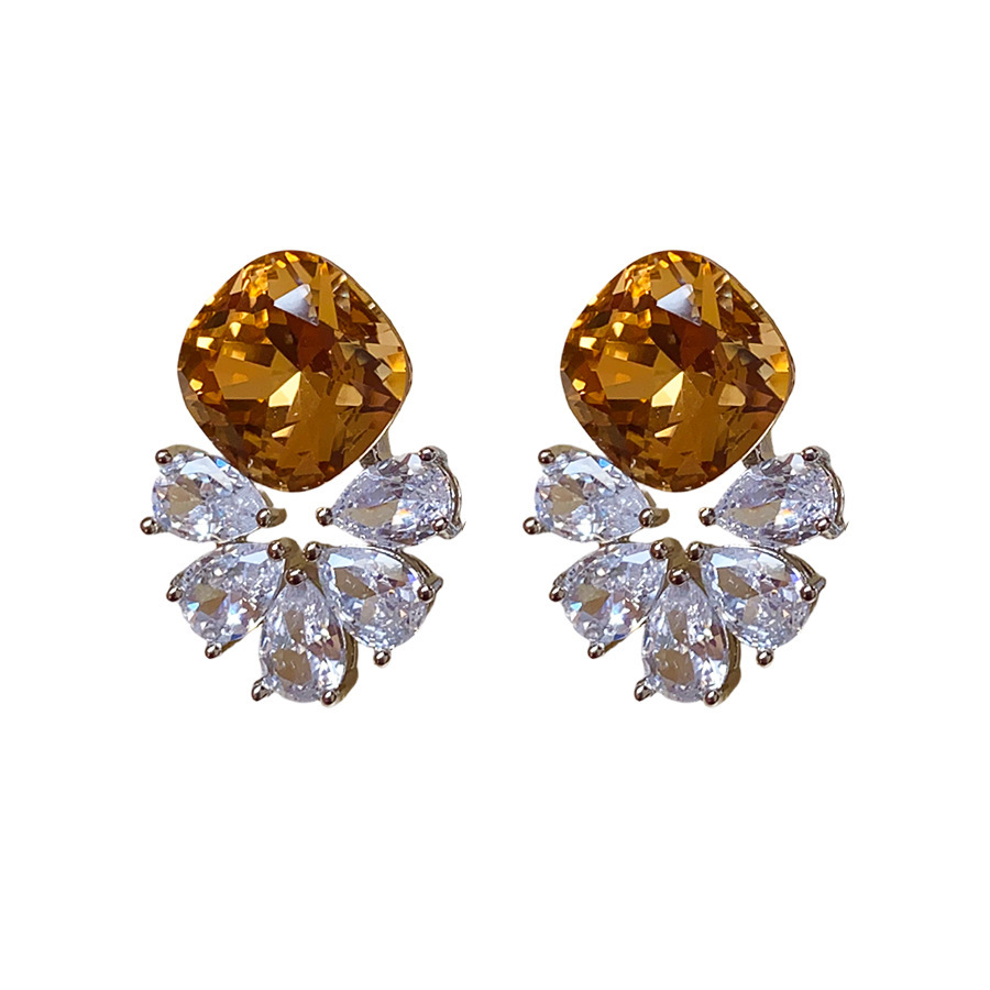 Silver Zircon Flower Water Drop Earrings Simple Iron Post Women's Jewelry Accessories