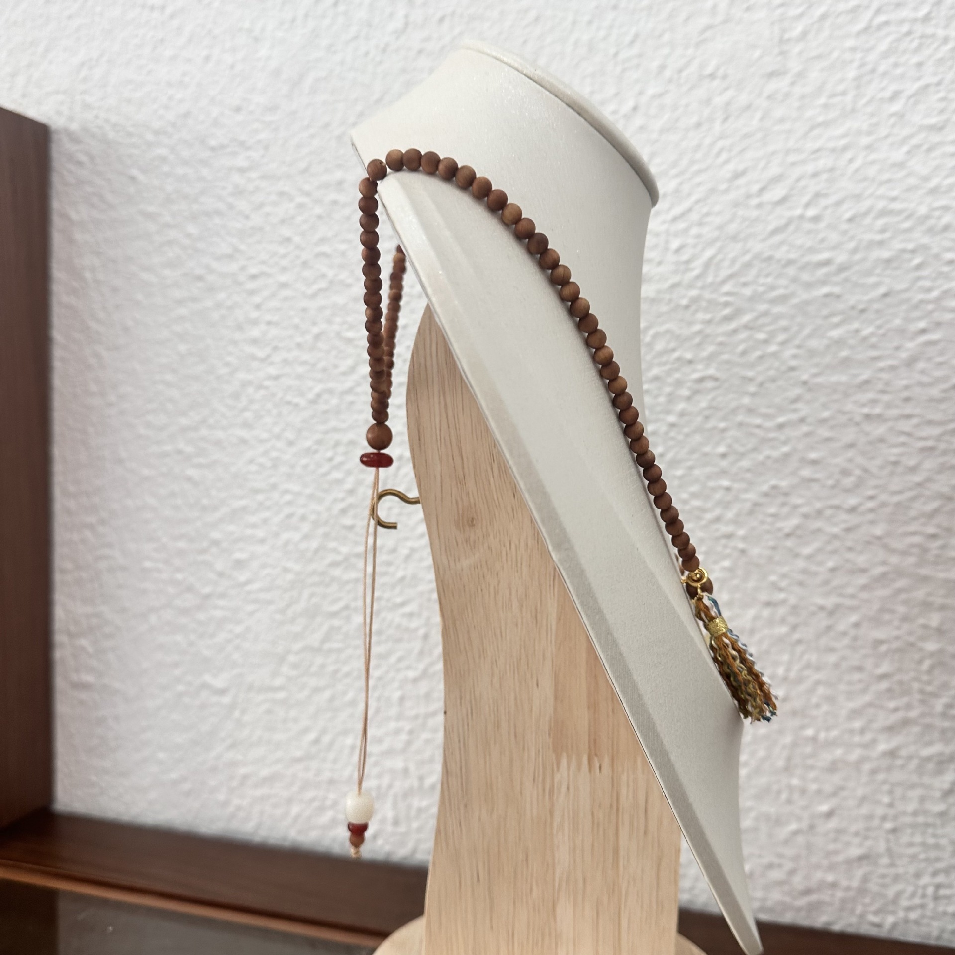 New Chinese Style Long Necklace With White Crystal Camel Bone Ivory Gourd Sandalwood Accessories Drawstring Design For Cheongsam