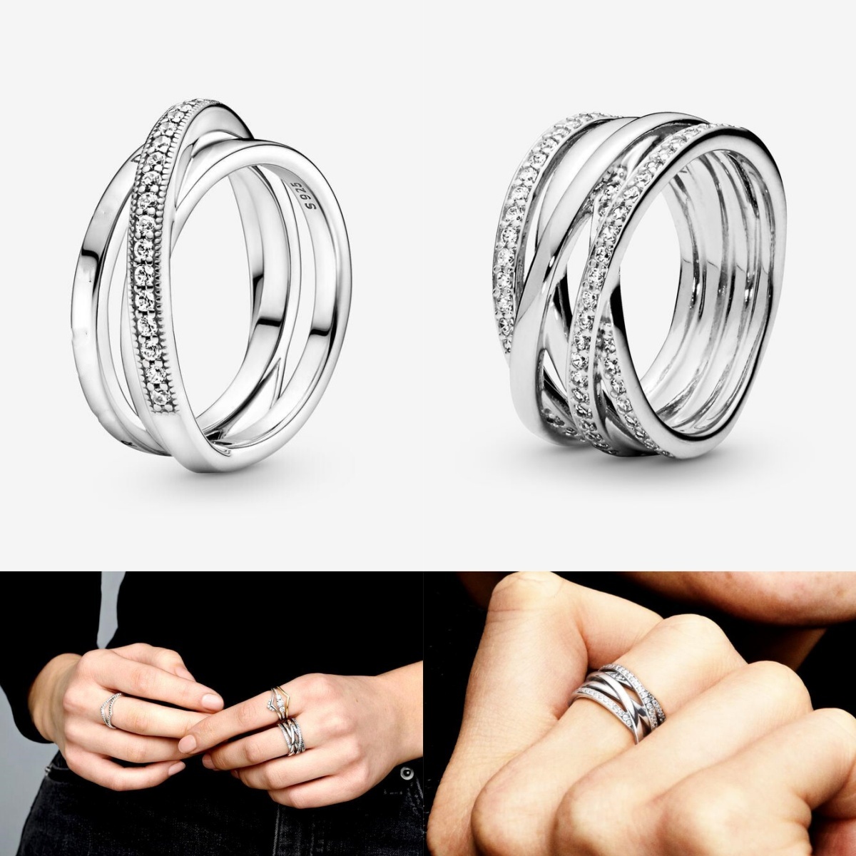 Three-ring Sparkling Wave Four-ring Ring S925 Silver Exquisite High-end Girlfriend Fashion Versatile Sweet Gift Couple Elegant Asymmetric