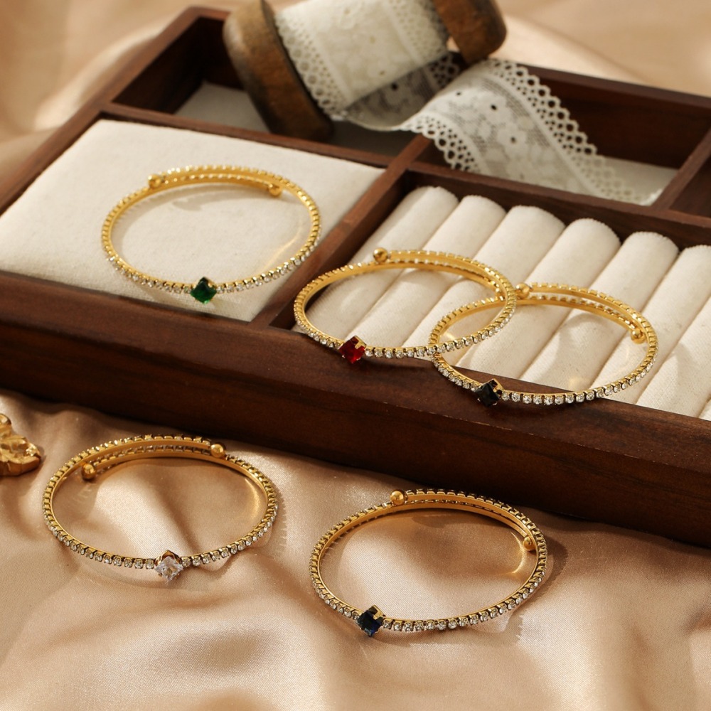 Adjustable Double Layer Titanium Steel Bracelet Full Diamond Stainless Steel Ring Vintage Diamond Jewelry Accessories