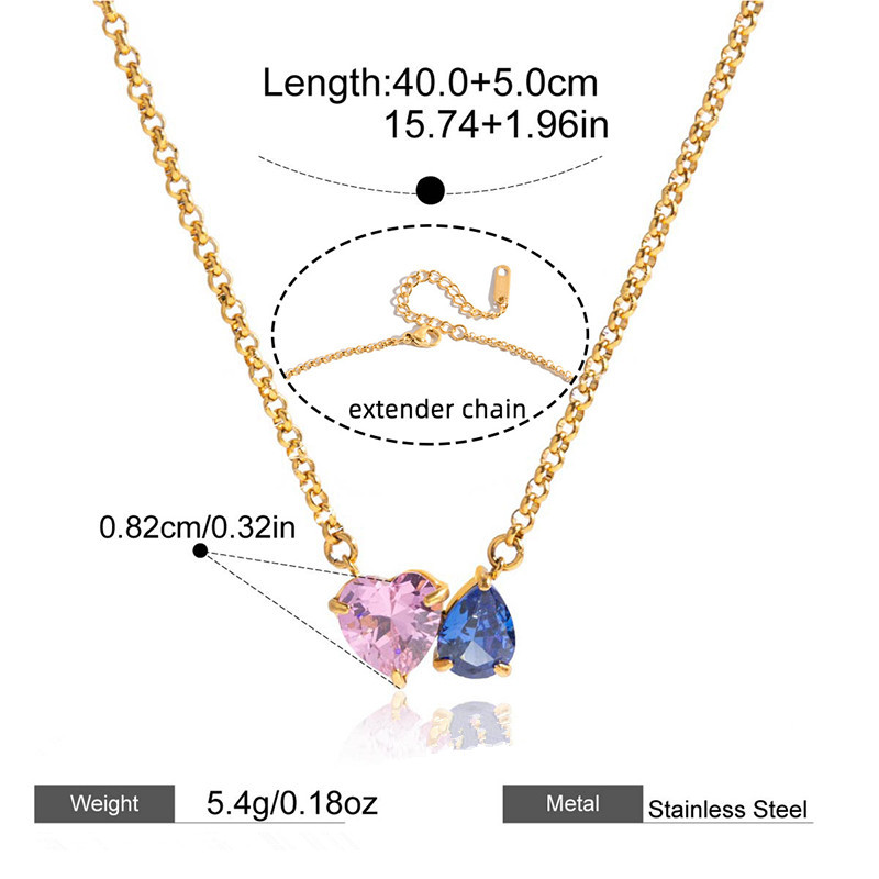 Classic Style 18K 304 Stainless Steel Zircon Vacuum Plating (Fired) Waterproof Non-Fading Elegant Fashion Heart Water Drop Pendant Necklace Accessories For Women  Jewelry Design